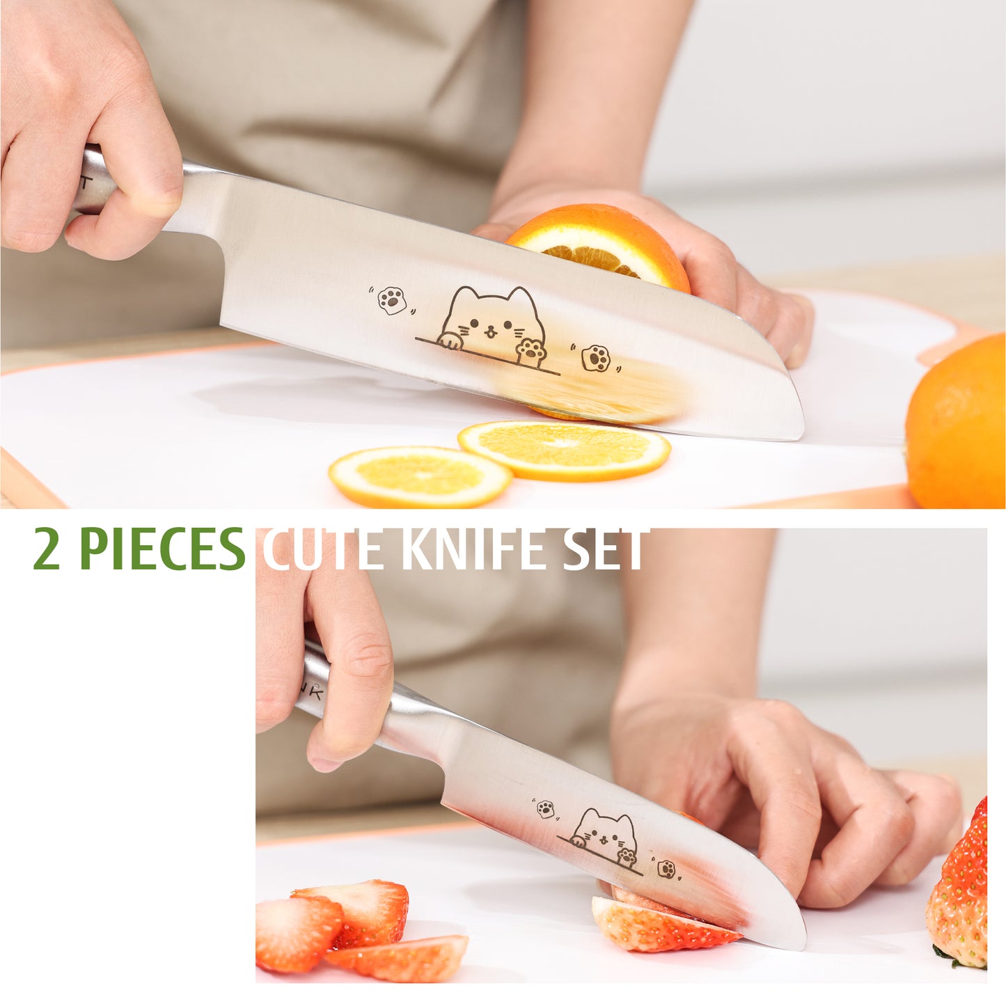 Meowkit 2-Piece Knife Set with Cat Etching, German Steel Sharp Cutting Knife