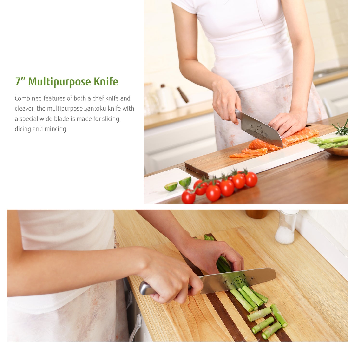 Meowkit 2-Piece Knife Set with Cat Etching, German Steel Sharp Cutting Knife