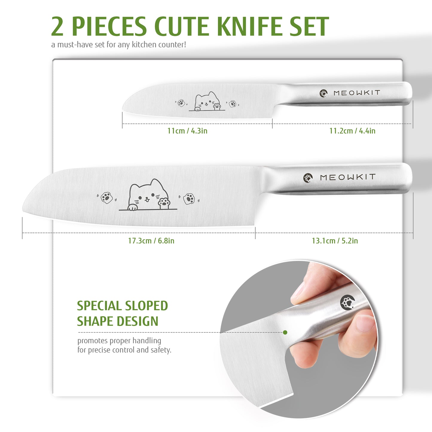 Meowkit 2-Piece Knife Set with Cat Etching, German Steel Sharp Cutting Knife