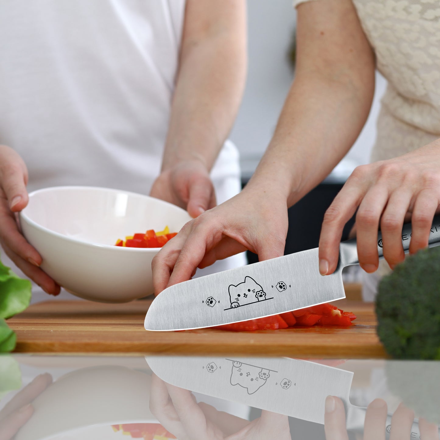Meowkit 2-Piece Knife Set with Cat Etching, German Steel Sharp Cutting Knife