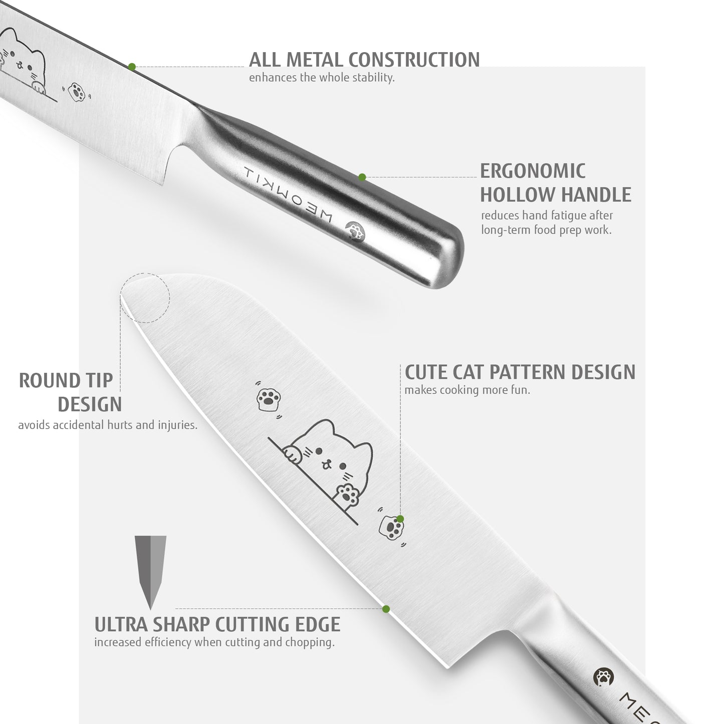 Meowkit 2-Piece Knife Set with Cat Etching, German Steel Sharp Cutting Knife