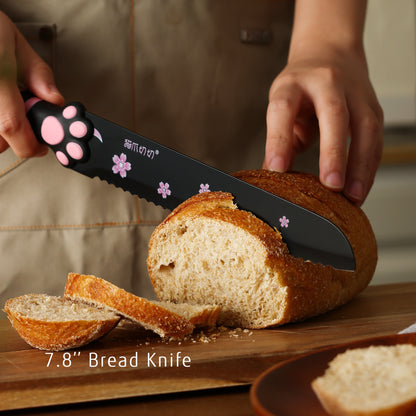 Meowkit 5 Pieces Kitchen Knife Set, Black&Pink Block Kitchen Knives