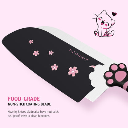 Meowkit 5-Piece Knife Set with Block, Pink and Black Series