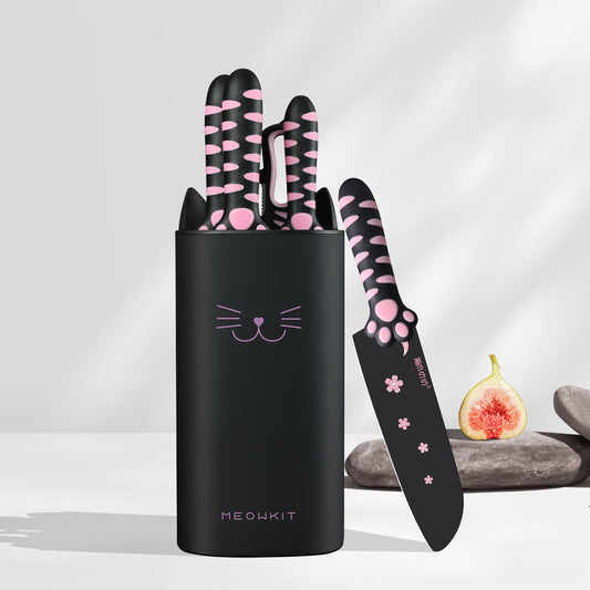 Meowkit 5-teiliges Messerset mit Block, Pink und Black Series