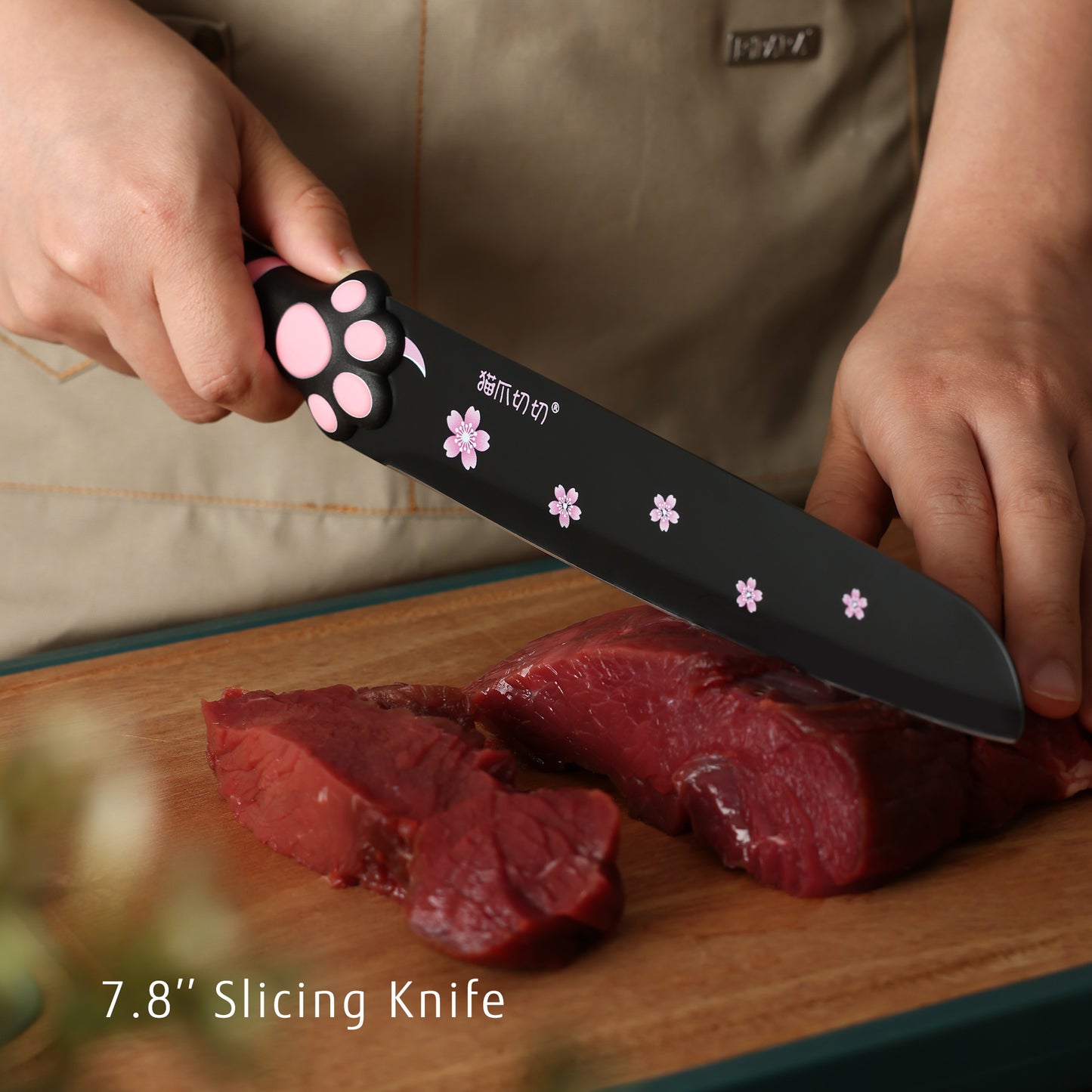 Meowkit 5 Pieces Kitchen Knife Set, Black&Pink Block Kitchen Knives